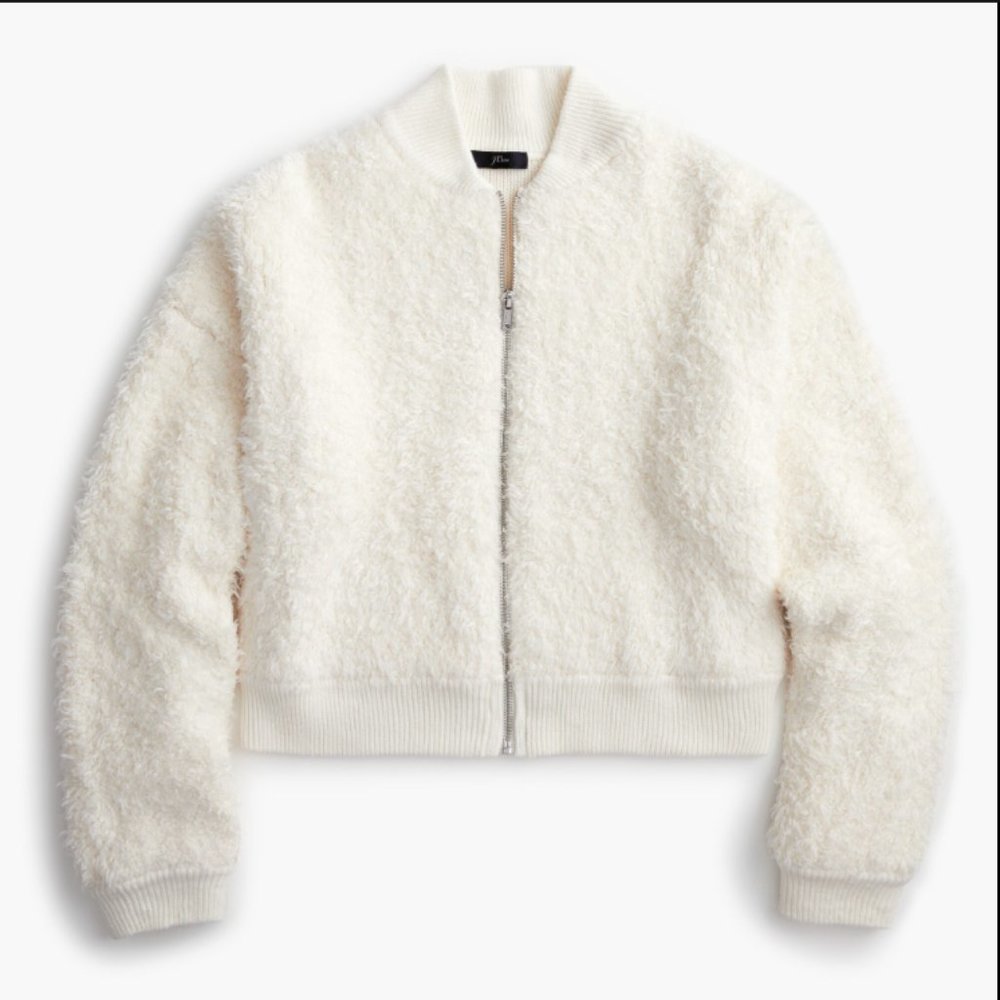 J Crew Fuzzy bomber sweater-jacket Size Small